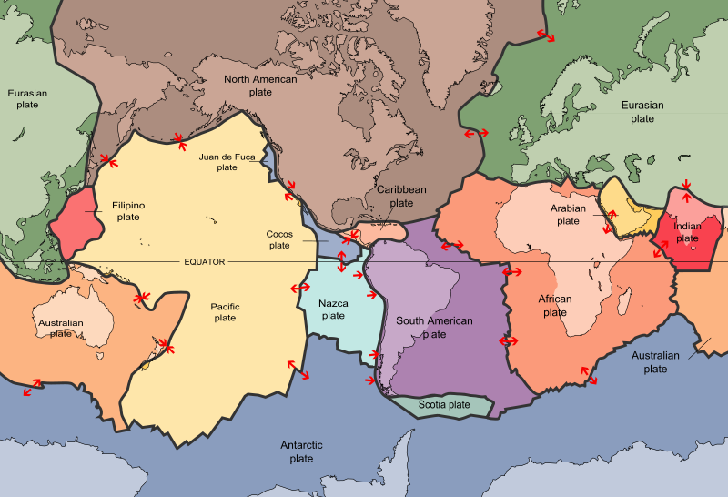 Map showing the distribution of plate tectonics, source USGS